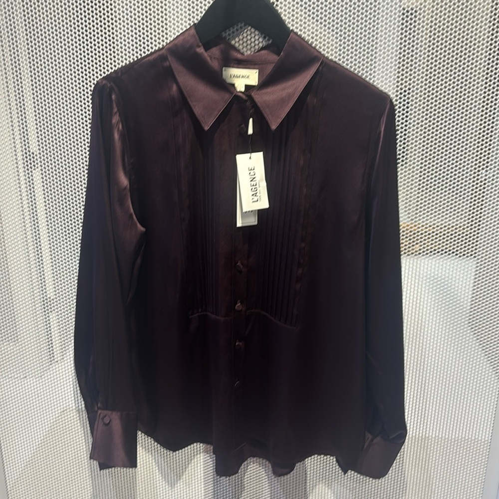 L'AGENCE Divya Silk Pintucked Blouse in Dark Malbec